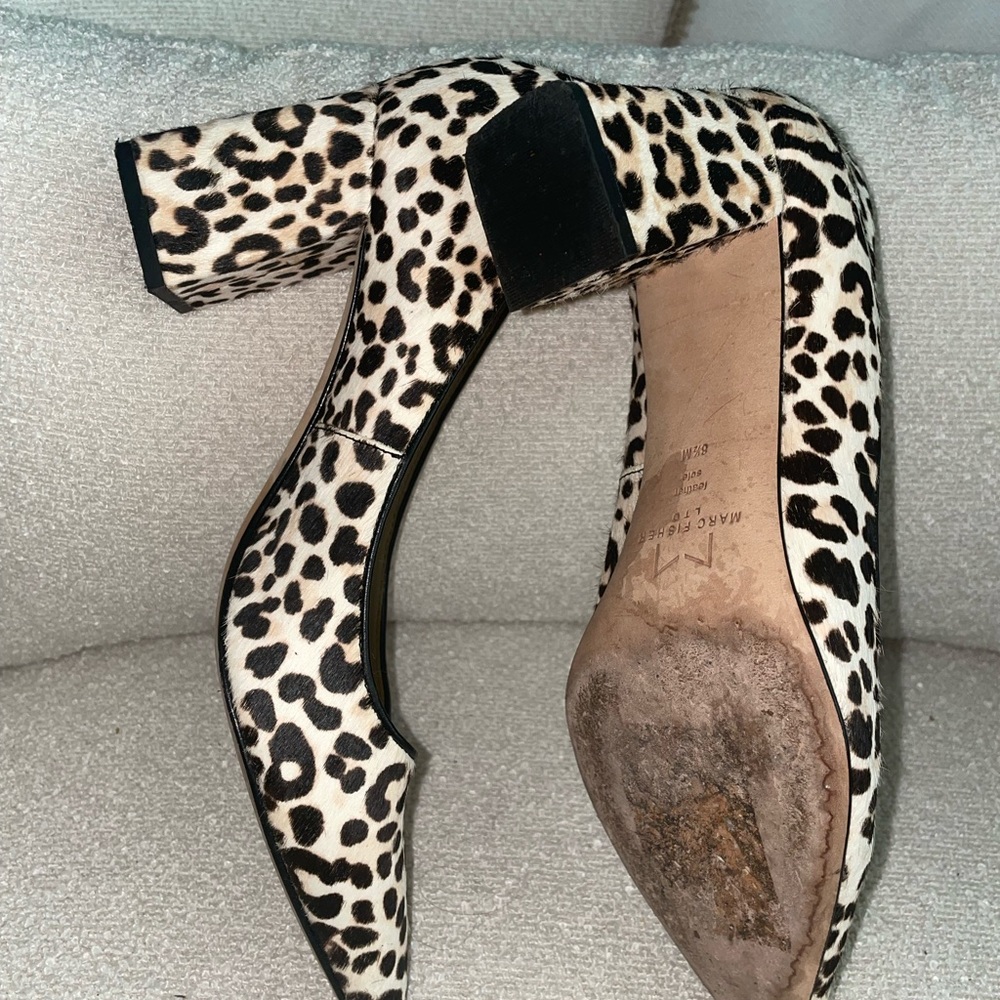 Marc Fisher Calf Hair Leopard Black Heel Pointed Toe Heels - Picture 6 of 10
